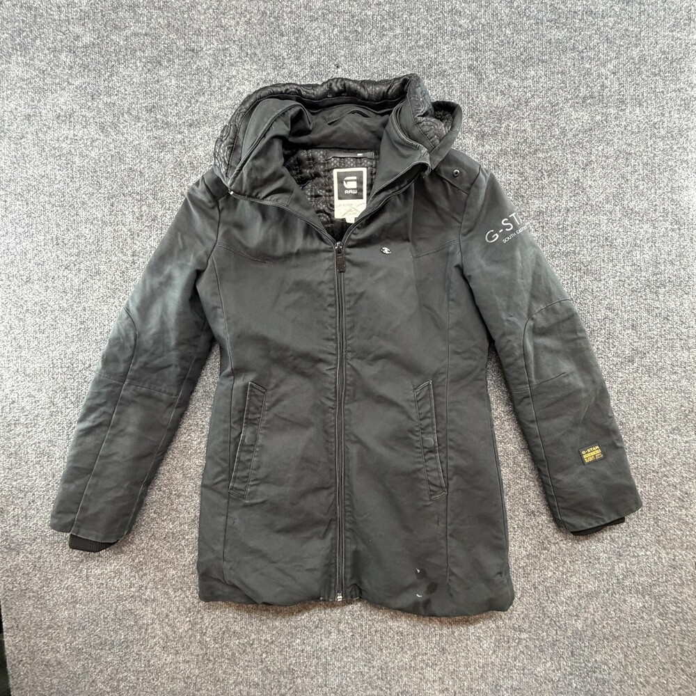 G-Star RAW Coat Womens Medium Black 3301 Hooded Parka Quilted Lined Winter Zip